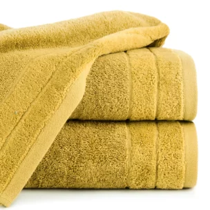 Ręcznik kąpielowy 50x90 cm bawełniany kolor musztardowy z welwetową bordiurą 500 g/m2 DAMLA