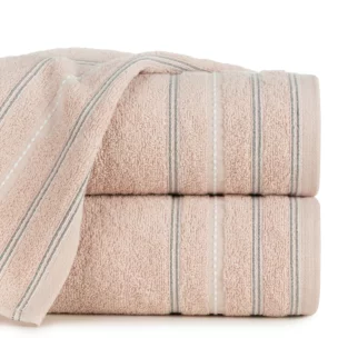 Ręcznik kąpielowy 50x90 cm bawełniany kolor pudrowy zdobiony kontrastującymi pasami 500 g/m2 VENTO