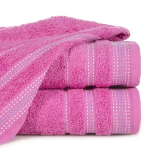 Ręcznik kąpielowy 50x90 cm bawełniany kolor różowy z ozdobnym stębnowaniem 500 g/m2 POLA