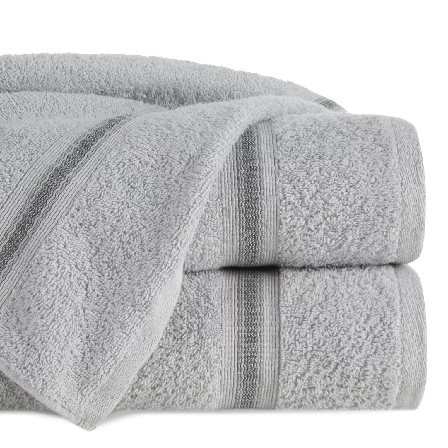 Ręcznik kąpielowy 50x90 cm bawełniany kolor srebrny w kontrastujące pasy 500 g/m2 TRIS