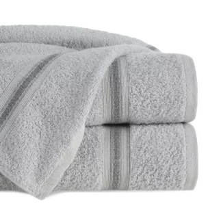 Ręcznik kąpielowy 50x90 cm bawełniany kolor srebrny w kontrastujące pasy 500 g/m2 TRIS