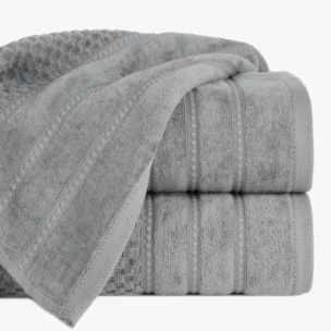 Ręcznik kąpielowy 50x90 cm bawełniany kolor srebrny z ozdobną bordiurą w paseczki 500 g/m2 ADORE