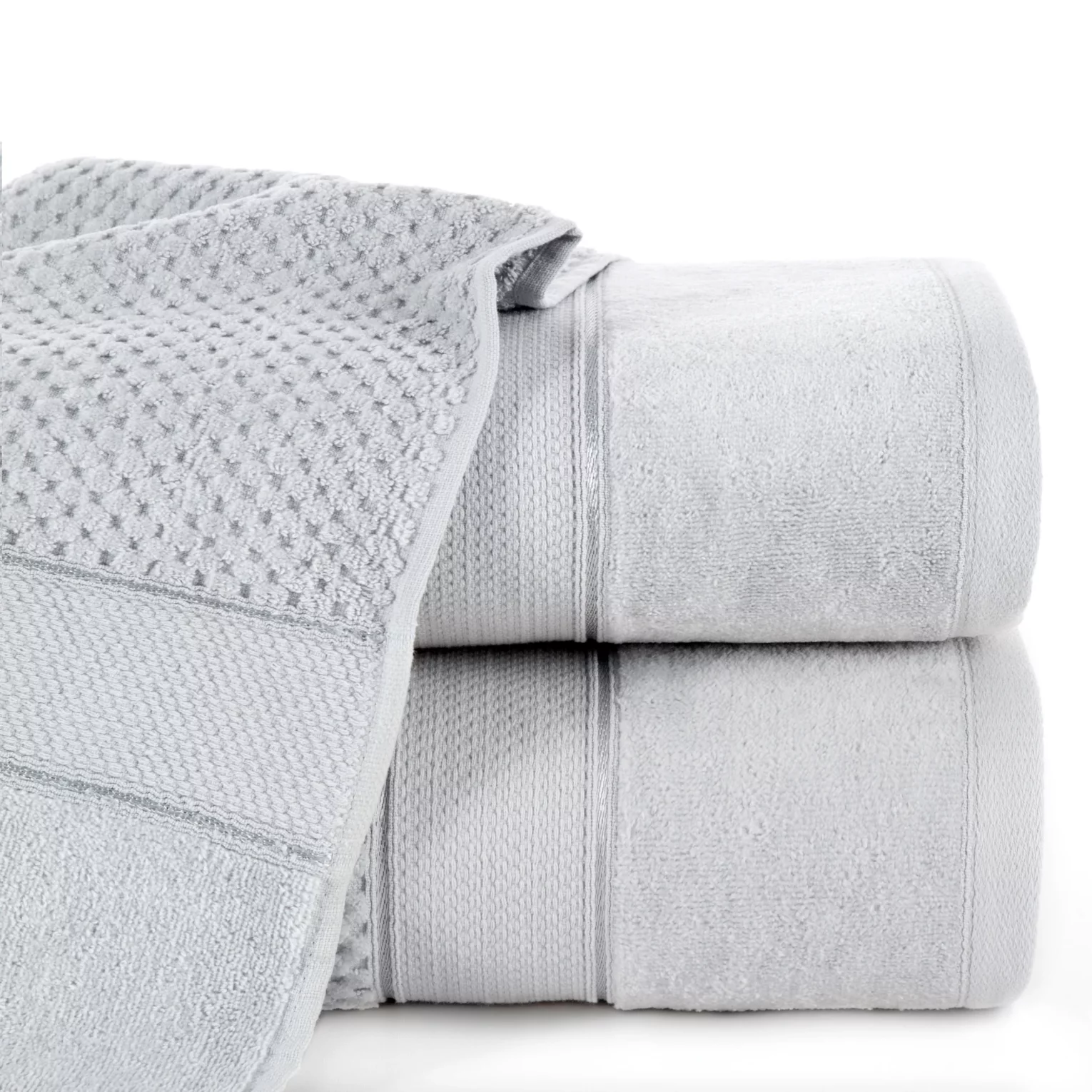 Ręcznik kąpielowy 50x90 cm bawełniany kolor srebrny z welwetową bordiurą 500 g/m2 JESSI