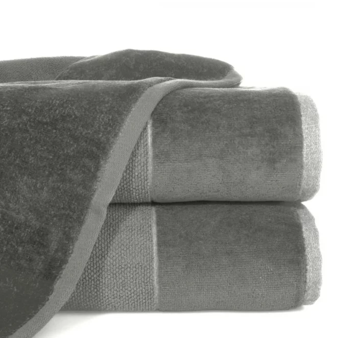Ręcznik kąpielowy 50x90 cm bawełniany kolor stalowy z bordiurą z weluru 500 g/m2 LUCY
