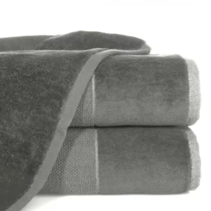 Ręcznik kąpielowy 50x90 cm bawełniany kolor stalowy z bordiurą z weluru 500 g/m2 LUCY