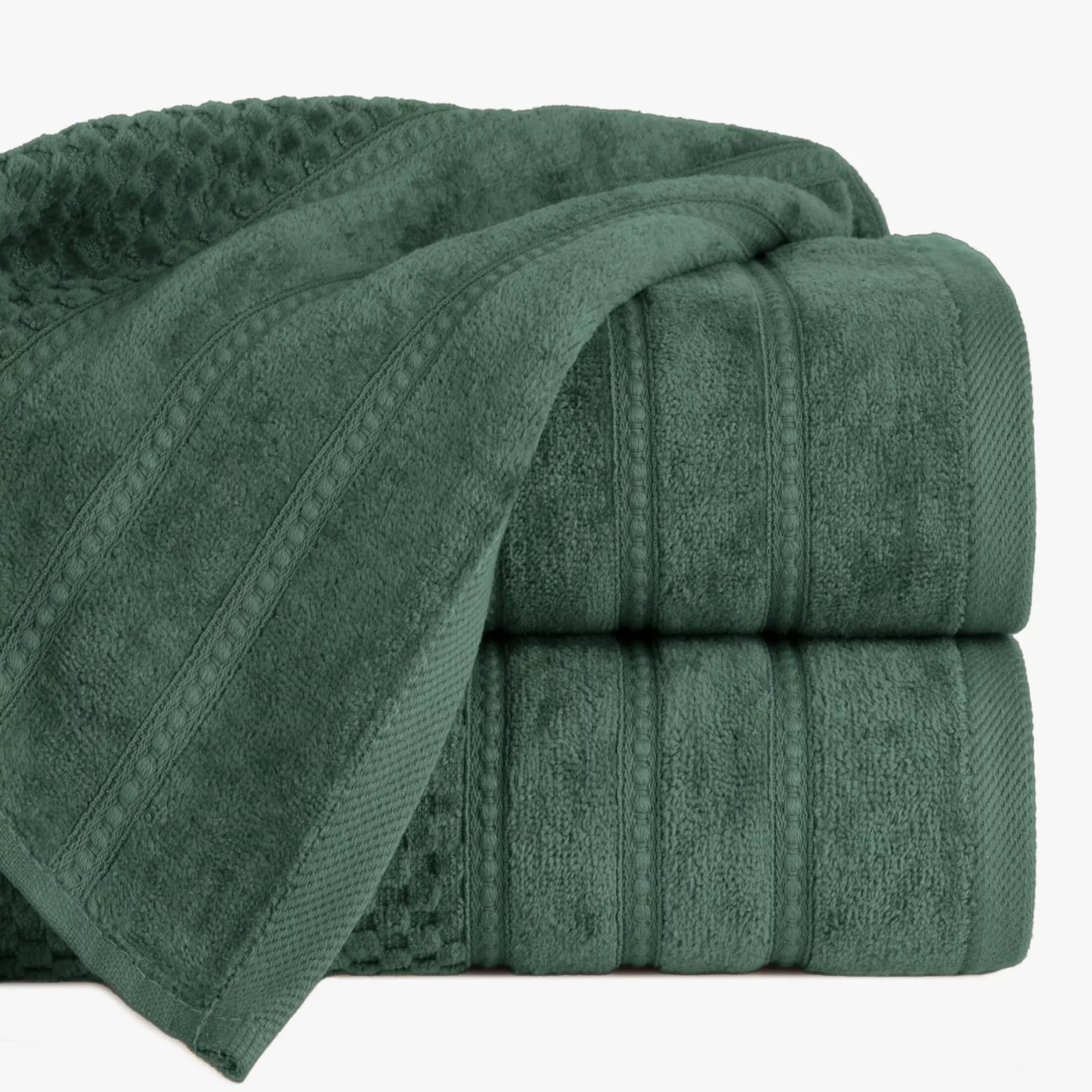 Ręcznik kąpielowy 50x90 cm bawełniany kolor zielony z ozdobną bordiurą w paseczki 500 g/m2 ADORE