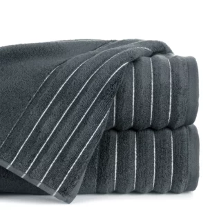 Ręcznik kąpielowy 50x90 cm kolor stalowy zdobiony prążkami z błyszczącej nici 500 g/m2 LUNARI