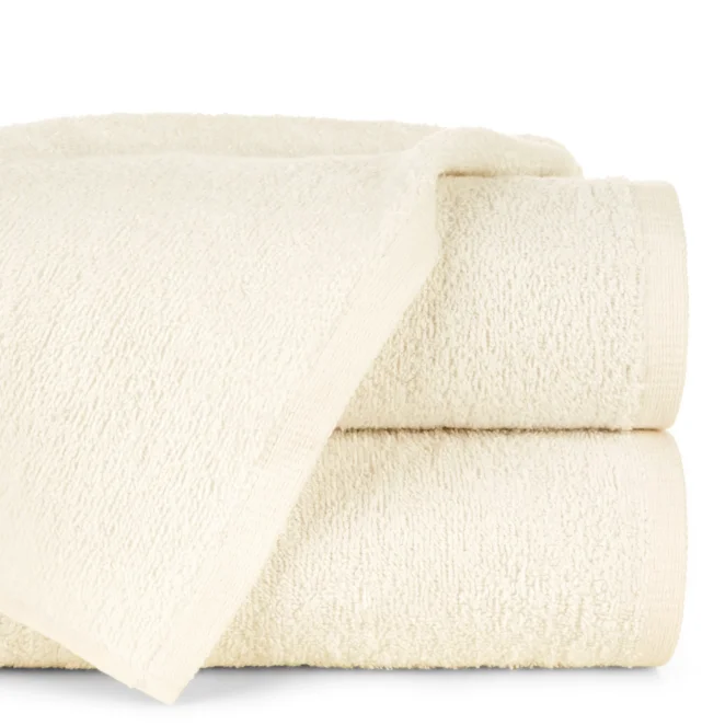 Ręcznik kąpielowy 50x90 cm kremowy bawełniany gładki z wąską bordiurą 400 g/m2 BASIC