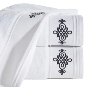 Ręcznik kąpielowy 70x140 cm bawełniany kolor biały z bordiurą zdobioną ornamentowym haftem 600 g/m2 KLAS2