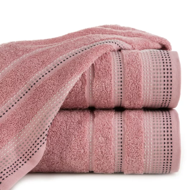 Ręcznik kąpielowy 70x140 cm bawełniany kolor pudrowy róż z ozdobnym stębnowaniem 500 g/m2 POLA