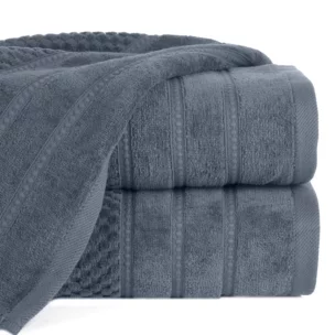 Ręcznik kąpielowy 70x140 cm bawełniany kolor stalowy z ozdobną bordiurą w paseczki 500 g/m2 ADORE