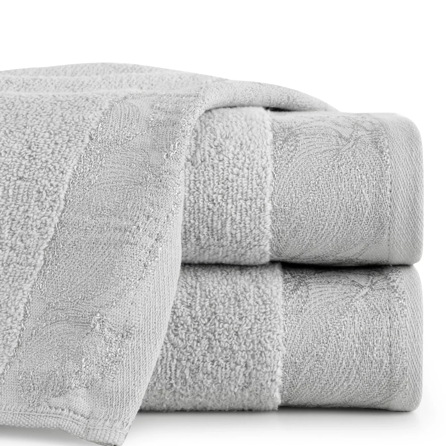 Ręcznik do rąk 30x50 cm bawełniany kolor jasnoszary,srebrny z żakardową bordiurą w liście 400 g/m2 AGIS