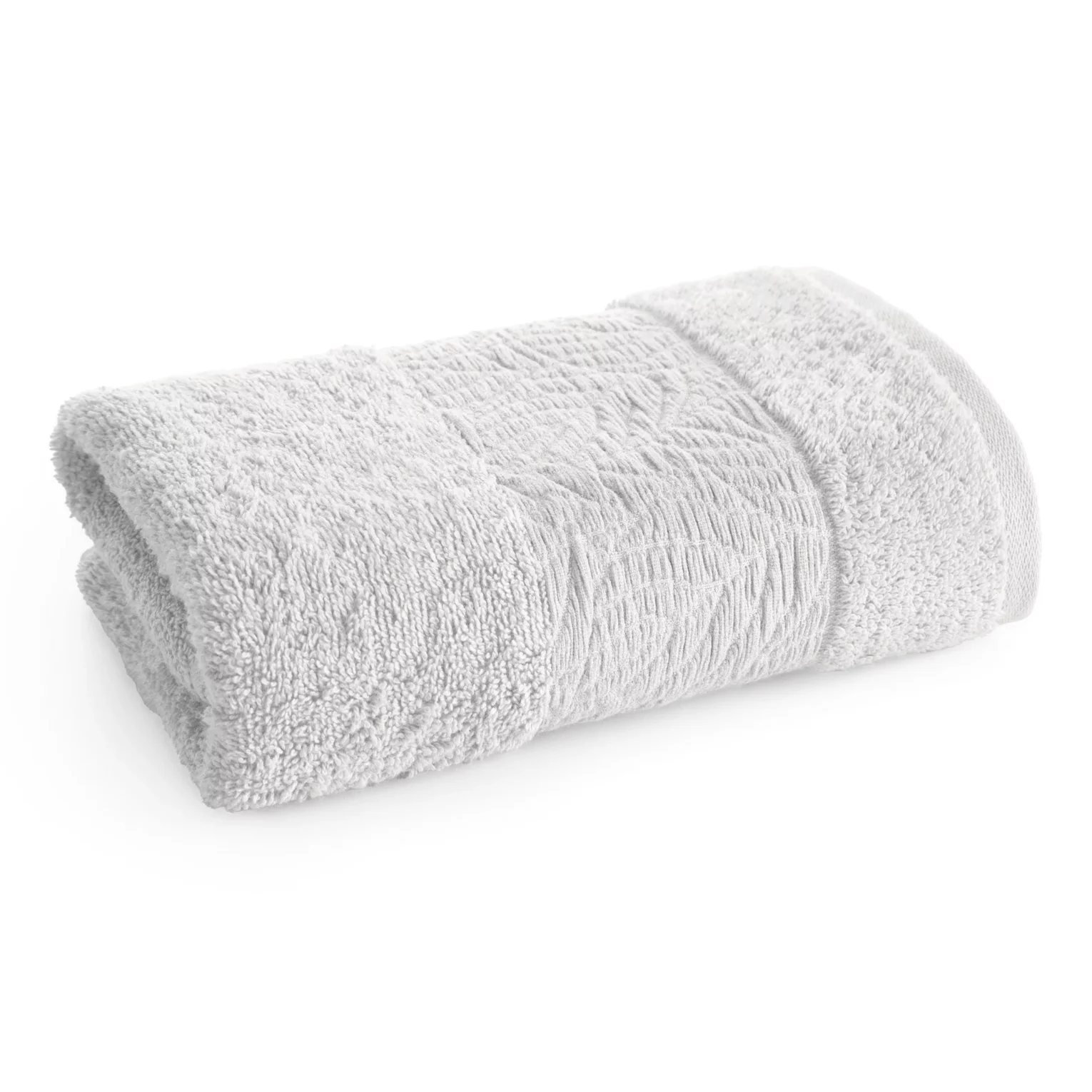 Ręcznik kąpielowy z bawełny 50x90 cm kolor srebrny z wytłaczanym roślinnym motywem ALBA