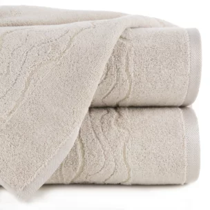 Ręcznik do rąk 30x50 cm bawełniany kolor beżowy zdobiony bordiurą z błyszczącym wzorem 500 g/m2 KARIN