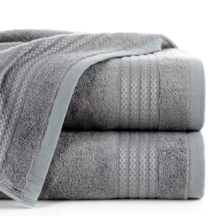 Ręcznik kąpielowy 50x90 cm bawełniany kolor stalowy zdobiony błyszczącą bordiurą 550 g/m2 LARIS