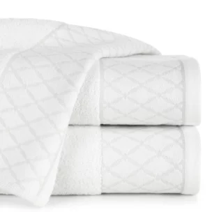 Ręcznik do rąk 30x50 cm bawełniany kolor biały zdobiony wzorem geometrycznym 500 g/m2 LAYLA