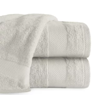 Ręcznik kąpielowy 50x90 cm bawełniany kolor beżowy z żakardową bordiurą w stylu eko 500 g/m2 LORITA