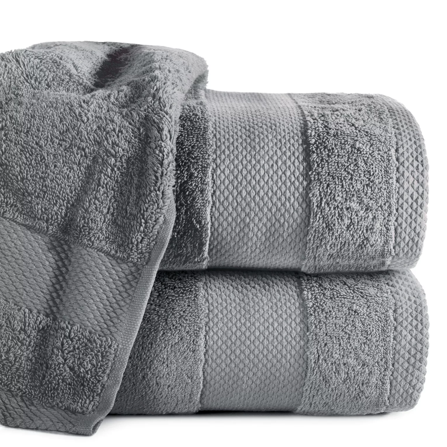Ręcznik kąpielowy 50x90 cm bawełniany kolor stalowy z żakardową bordiurą w stylu eko 500 g/m2 LORITA
