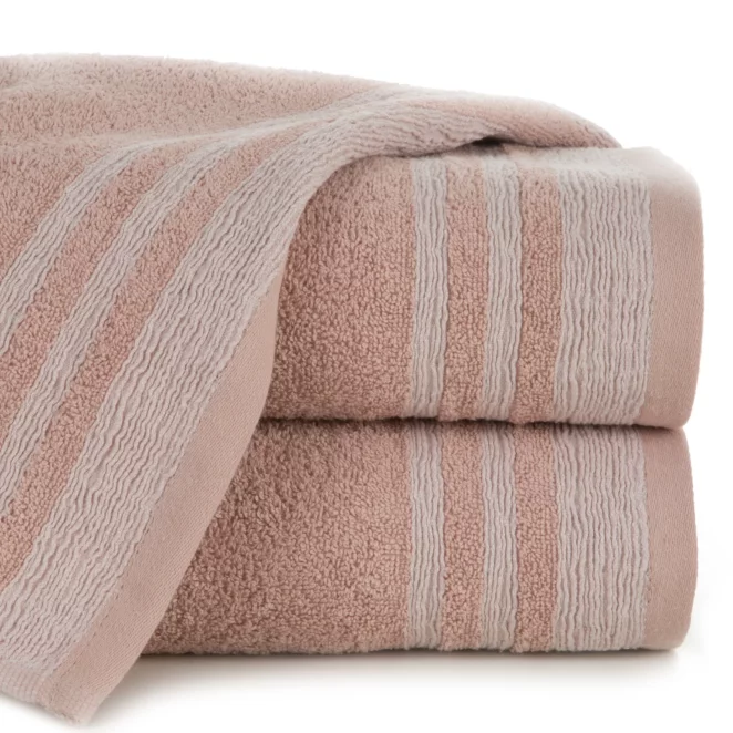 Ręcznik do rąk 30x50 cm bawełniany kolor pudrowy róż z ozdobną bordiurą 500 g/m2 MERY