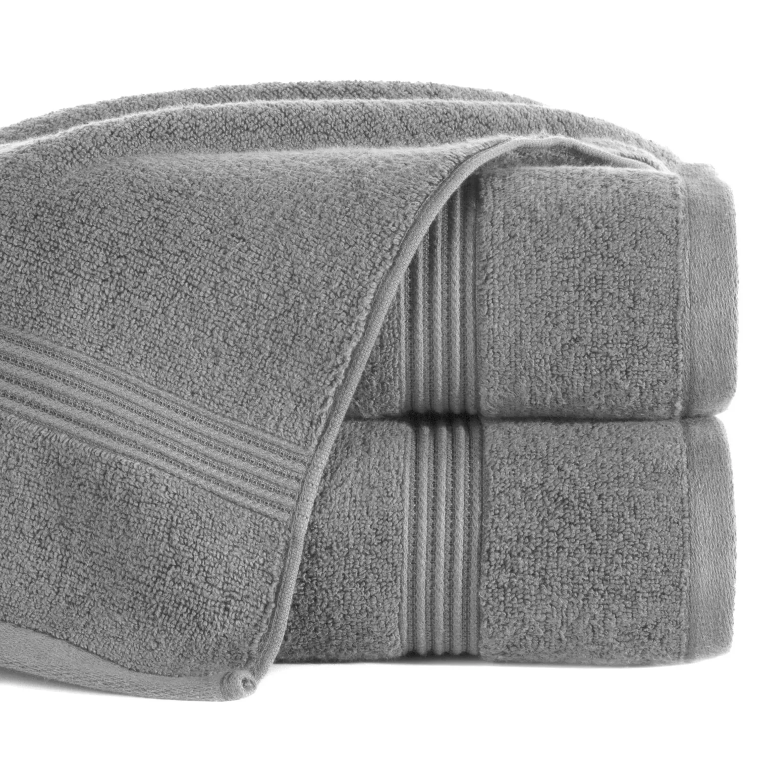 Ręcznik do rąk 30x50 cm bawełniany kolor srebrny 0 twist zdobiony paseczkami 550 g/m2 MOLLY