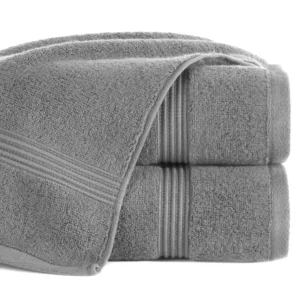 Ręcznik do rąk 30x50 cm bawełniany kolor srebrny 0 twist zdobiony paseczkami 550 g/m2 MOLLY