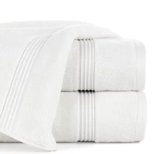 Ręcznik kąpielowy 50x90 cm bawełniany kolor biały 0 twist zdobiony paseczkami 550 g/m2 MOLLY