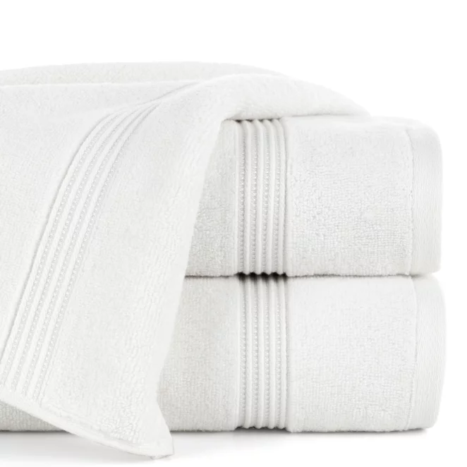 Ręcznik kąpielowy 50x90 cm bawełniany kolor biały 0 twist zdobiony paseczkami 550 g/m2 MOLLY