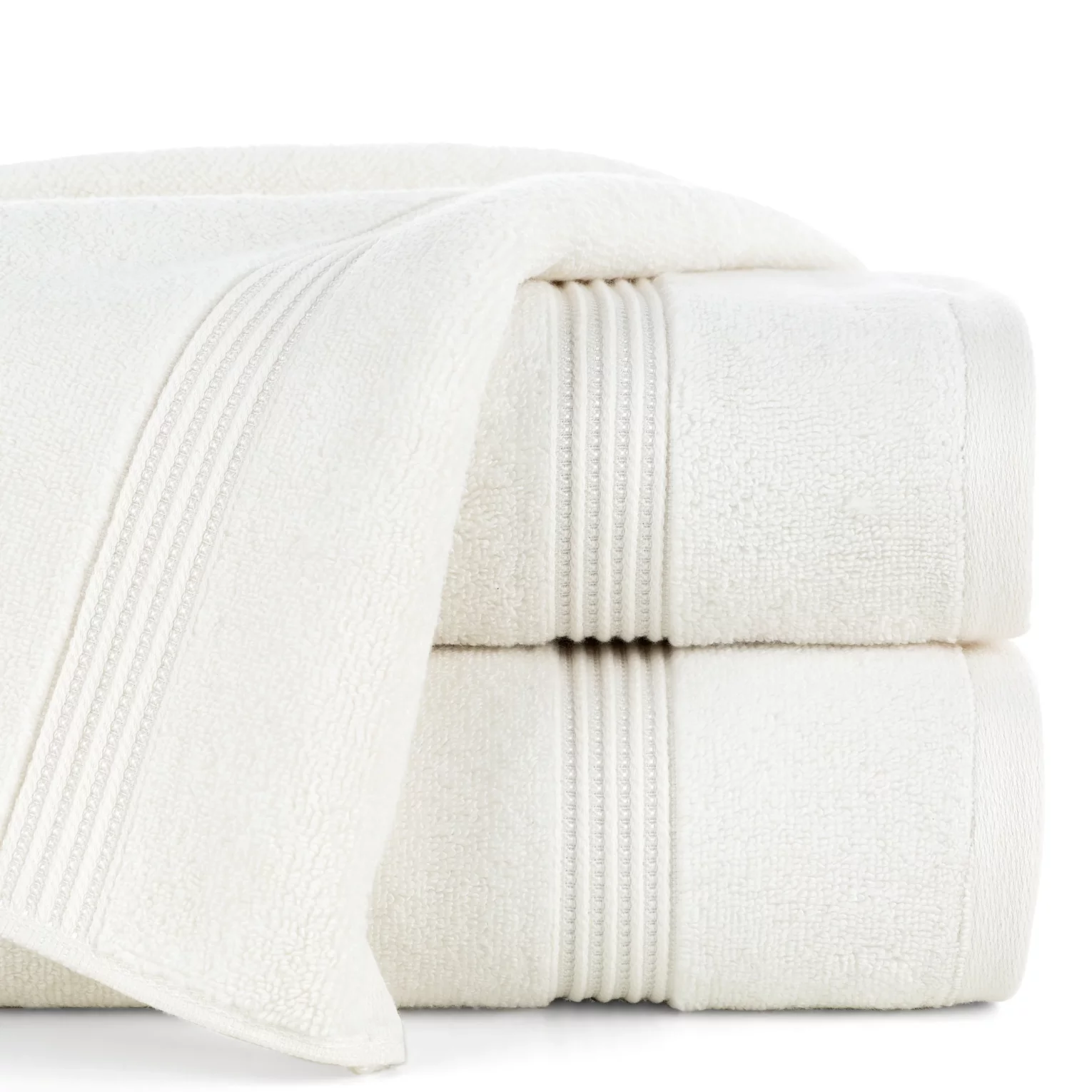 Ręcznik kąpielowy 50x90 cm bawełniany kolor kremowy 0 twist zdobiony paseczkami 550 g/m2 MOLLY
