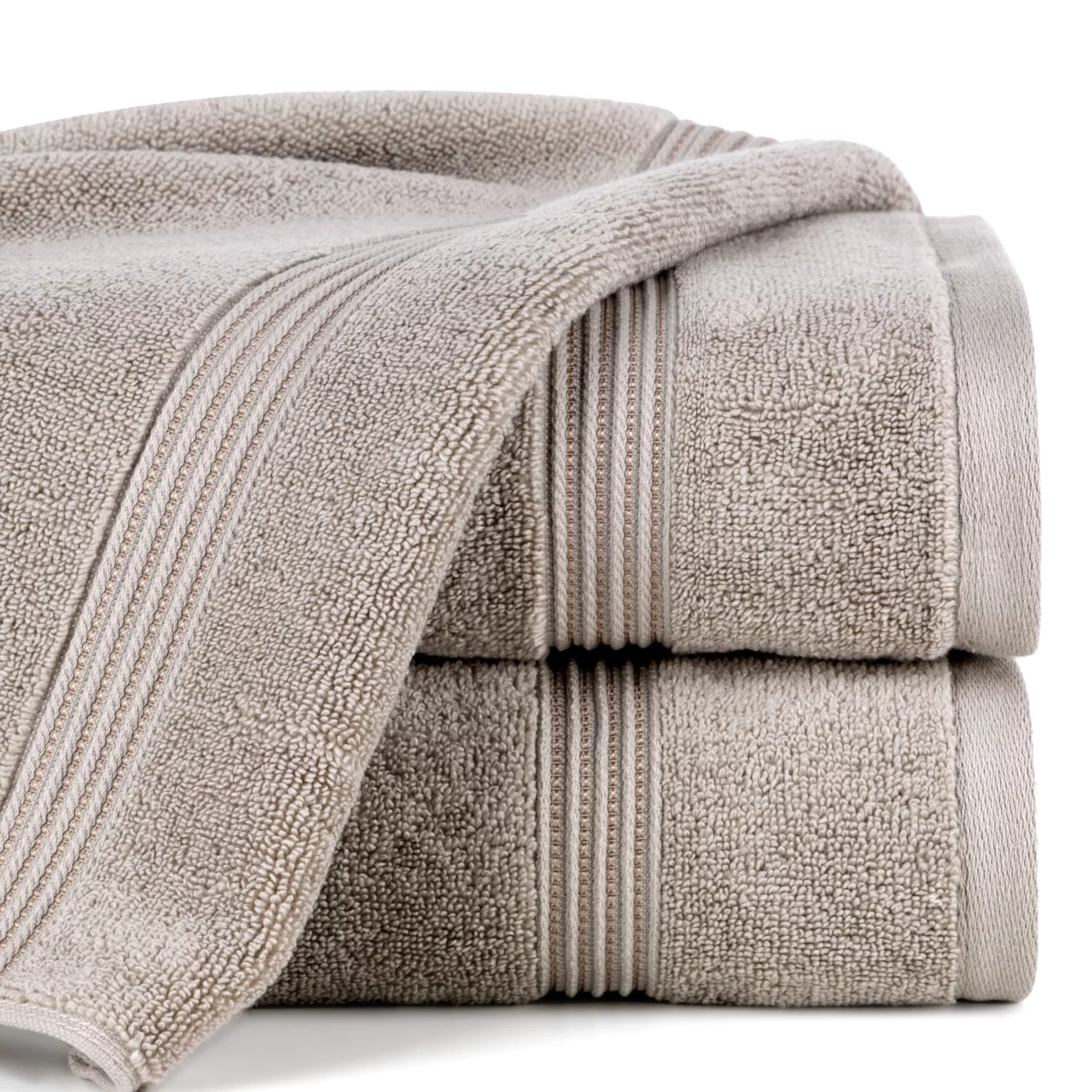 Ręcznik do rąk 30x50 cm bawełniany kolor beżowy 0 twist zdobiony paseczkami 550 g/m2 MOLLY