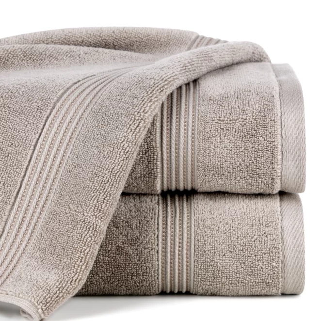 Ręcznik do rąk 30x50 cm bawełniany kolor beżowy 0 twist zdobiony paseczkami 550 g/m2 MOLLY