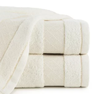 Ręcznik kąpielowy 50x90 cm bawełniany kolor kremowy z ozdobną bordiurą 500 g/m2 NESSY