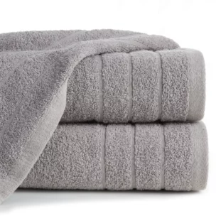 Ręcznik do rąk 30x50 cm bawełniany kolor srebrny z bordiurą w formie trzech tkanych paseczków 500 g/m2 RENI