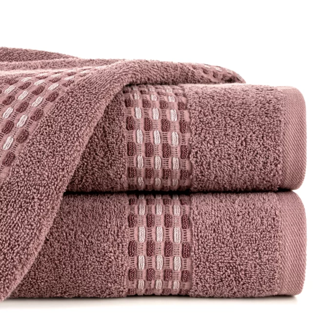Ręcznik kąpielowy 50x90 cm bawełniany kolor pudrowy róż z przeplataną bordiurą 500 g/m2 RIVA