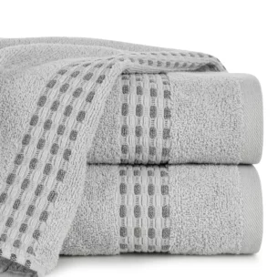 Ręcznik do rąk 30x50 cm bawełniany kolor srebrny z przeplataną bordiurą 500 g/m2 RIVA
