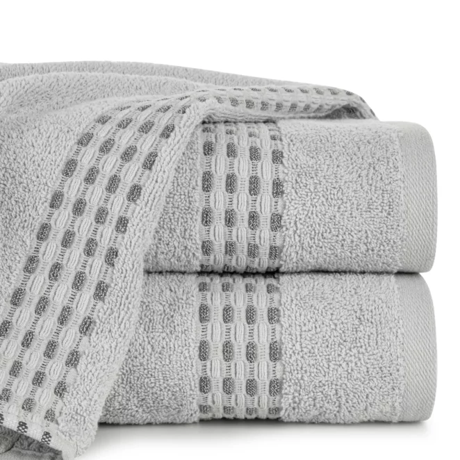 Ręcznik do rąk 30x50 cm bawełniany kolor srebrny z przeplataną bordiurą 500 g/m2 RIVA
