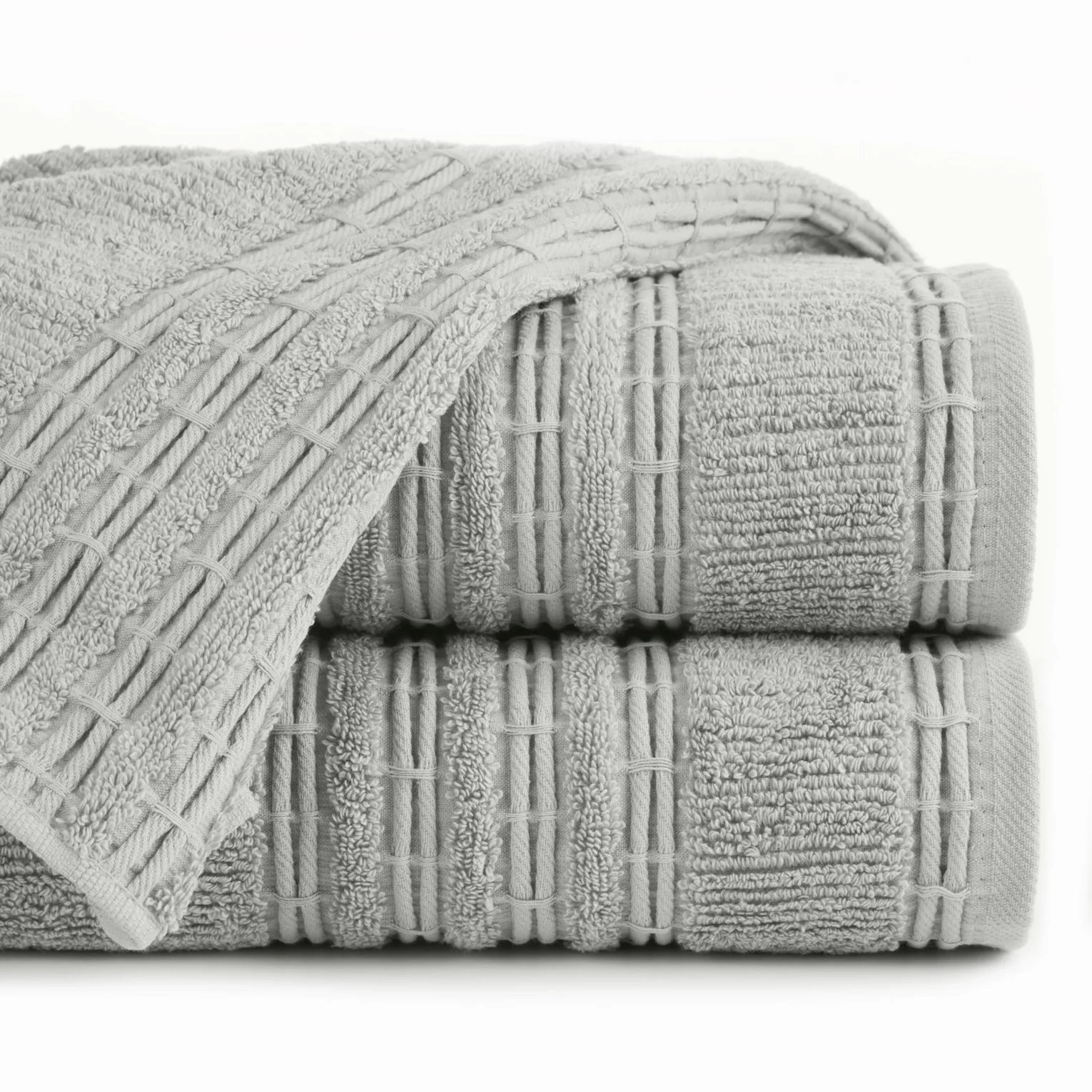 Ręcznik kąpielowy 50x90 cm bawełniany kolor stalowy podkreślony bordiurą tkaną w wypukłe paski 500 g/m2 ROME