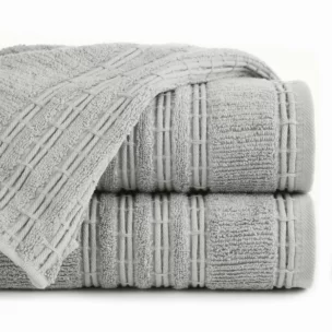 Ręcznik kąpielowy 50x90 cm bawełniany kolor stalowy podkreślony bordiurą tkaną w wypukłe paski 500 g/m2 ROME