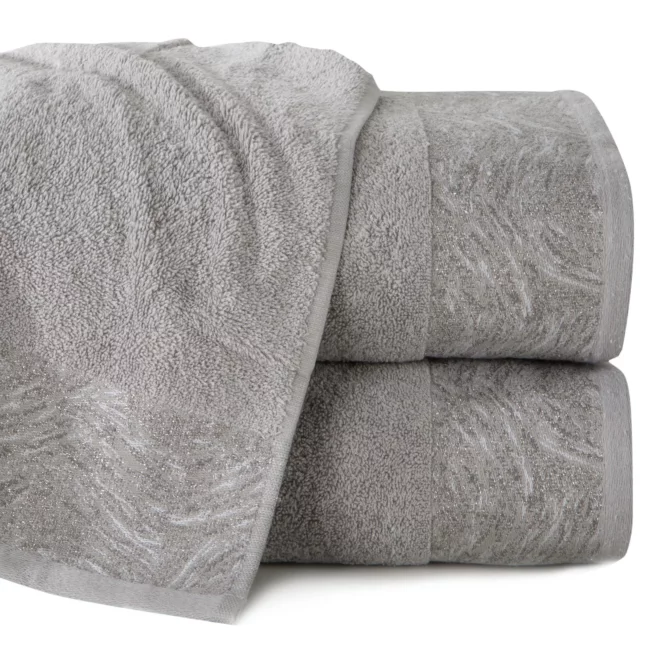Ręcznik kąpielowy 50x90 cm bawełniany kolor srebrny z żakardową bordiurą 500 g/m2 RUBI