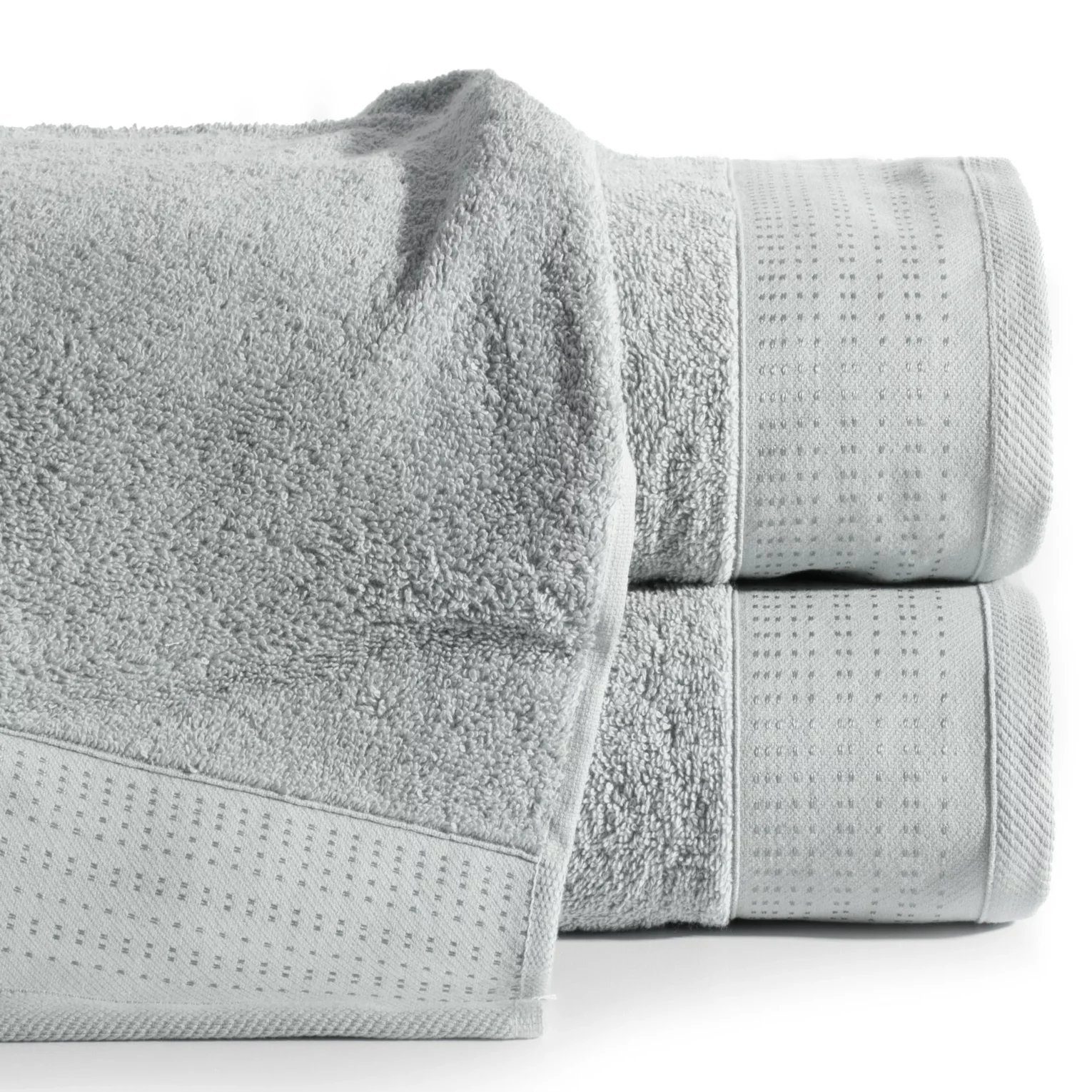 Ręcznik kąpielowy 50x90 cm bawełniany kolor stalowy z żakardową bordiurą z drobnymi punkcikami 480 g/m2 STELLA