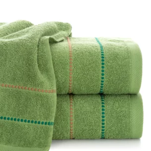 Ręcznik do rąk 30x50 cm bawełniany kolor zielony z kontrastującymi paseczkami 500 g/m2 SUZI