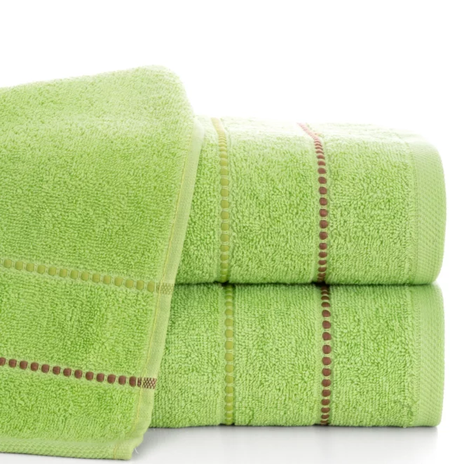 Ręcznik kąpielowy 50x90 cm bawełniany kolor jasnozielony z kontrastującymi paseczkami 500 g/m2 SUZI