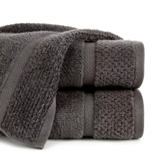 Ręcznik kąpielowy 50x90 cm bawełniany kolor brązowy podkreślony ryżową bordiurą 530 g/m2 VILIA
