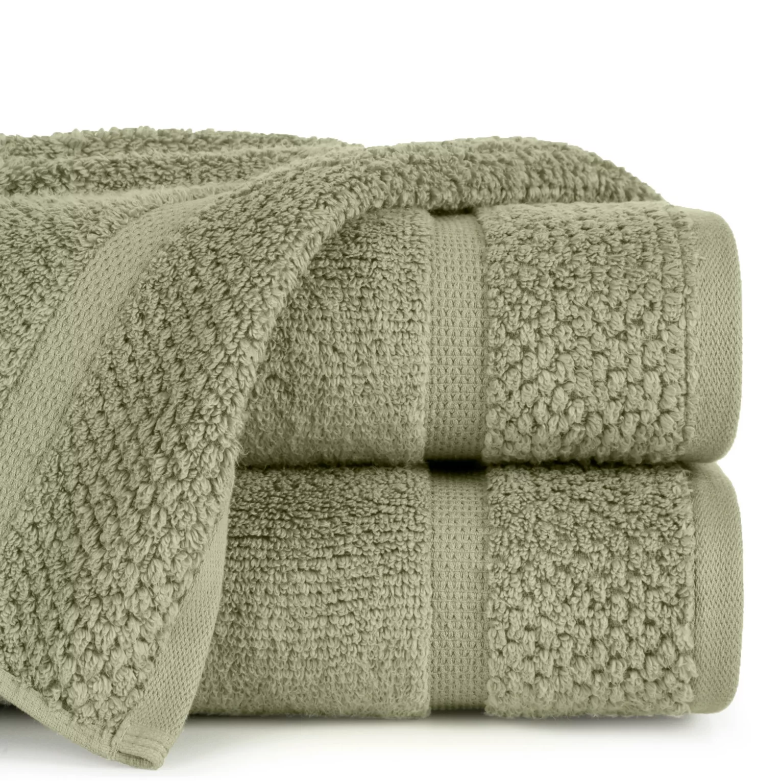 Ręcznik kąpielowy 50x90 cm bawełniany kolor zielony podkreślony ryżową bordiurą 530 g/m2 VILIA