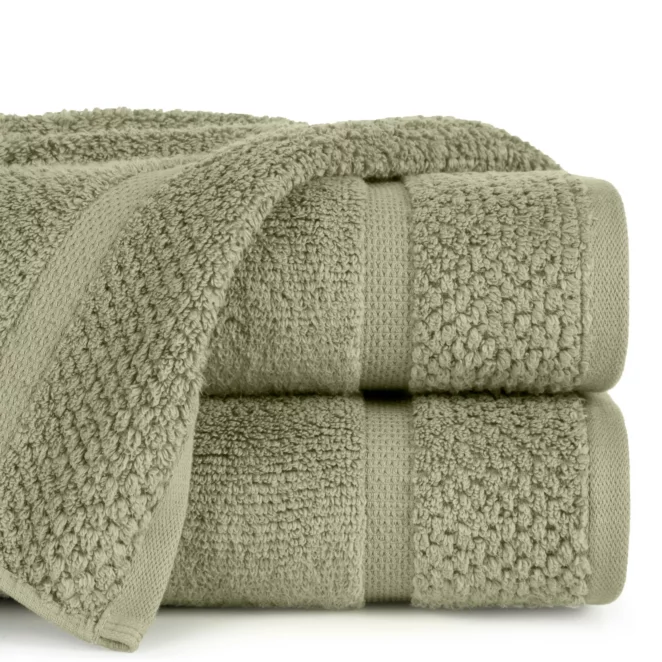 Ręcznik kąpielowy 50x90 cm bawełniany kolor zielony podkreślony ryżową bordiurą 530 g/m2 VILIA