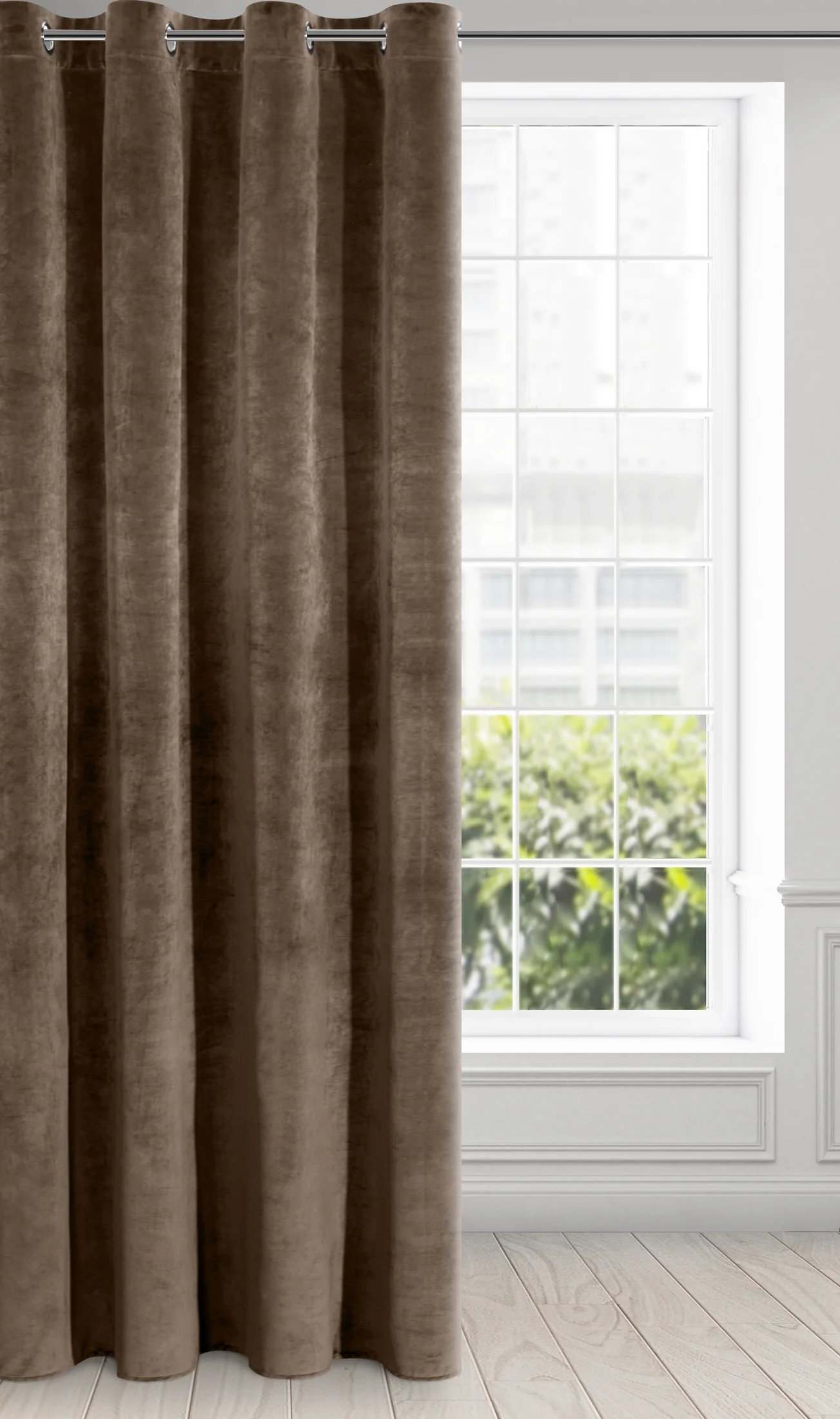 Zasłona brązowa z ekskluzywnego aksamitnego welwetu 290 g/m2 140x250 cm 10 szt. przelotek - RIA - Diva Line