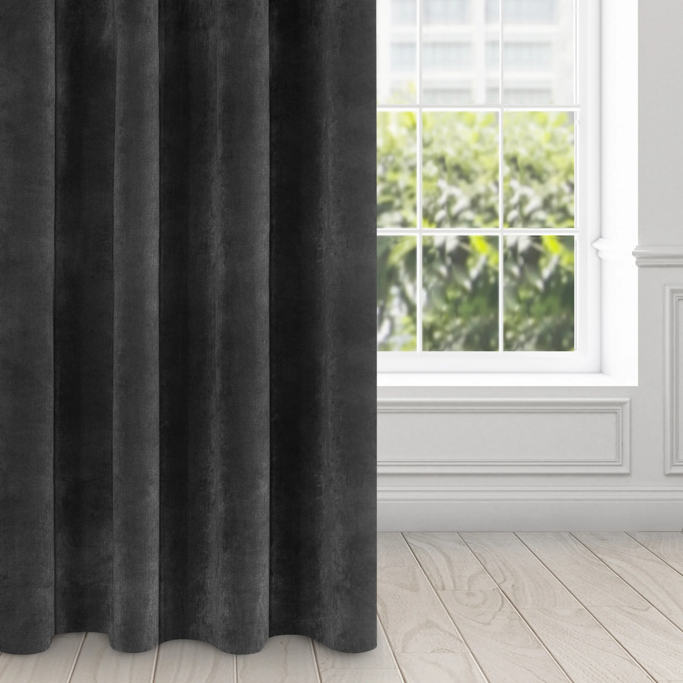 Zasłona czarna z ekskluzywnego matowego aksamitnego welwetu 290 g/m2 140x250 cm 10 szt. przelotek - RIA - Diva Line