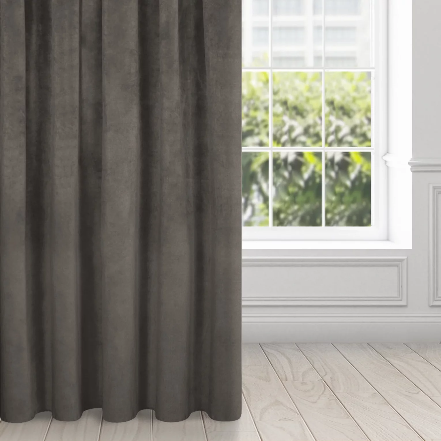 Zasłona grafitowa z ekskluzywnego aksamitnego welwetu 290 g/m2 140x270 cm taśma - RIA - Diva Line