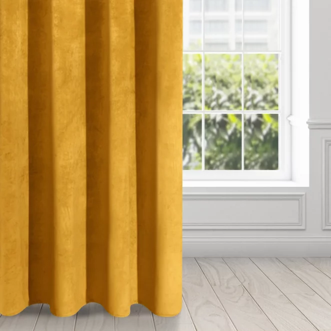 Zasłona musztardowa z ekskluzywnego aksamitnego welwetu 290 g/m2 140x250 cm 10 szt. przelotka - RIA - Diva Line