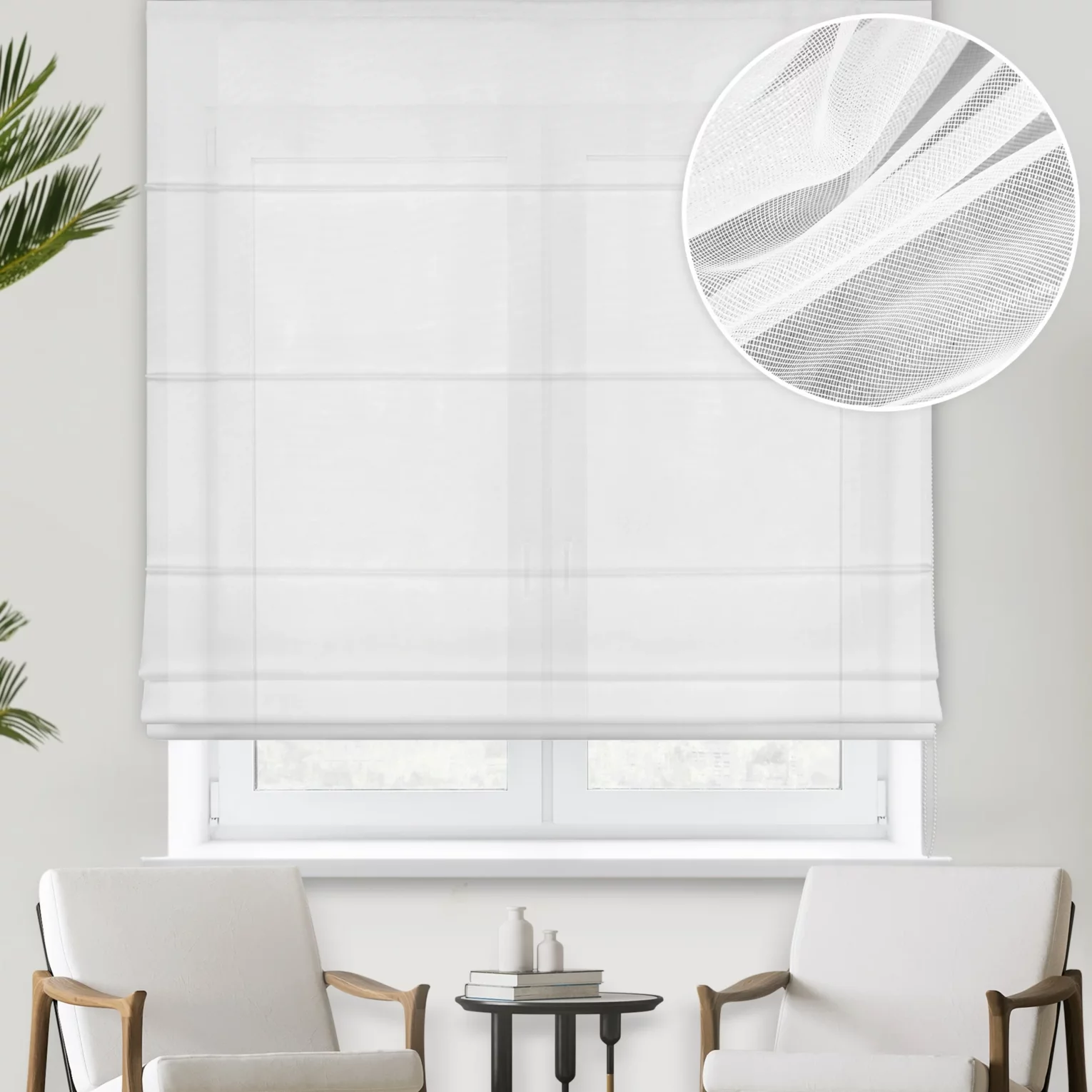 Roleta rzymska biała z połyskliwej tkaniny PERU,