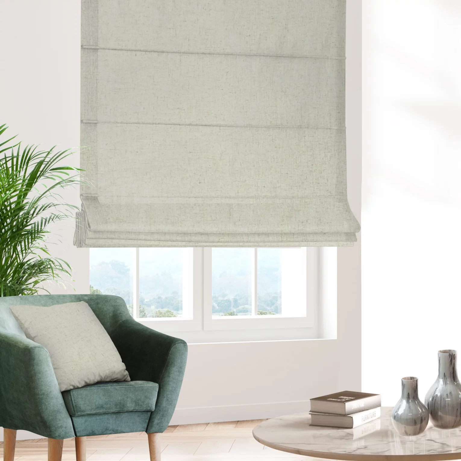 Roleta rzymska naturalna z tkaniny blackout zaciemniającej w 100% o naturalnej strukturze
